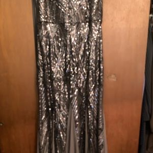 Sequined taupe and gold gown misses size 14 like new condition.